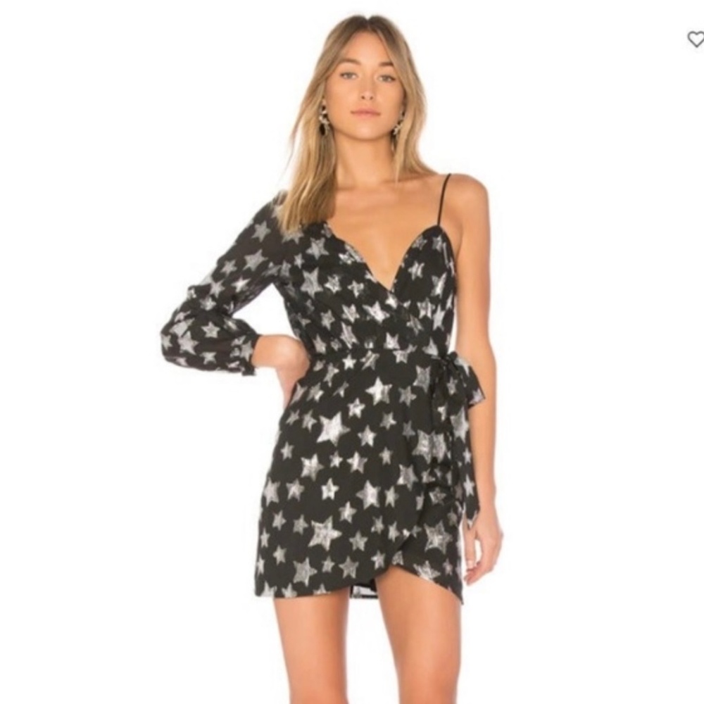 Black celestial For Love and Lemons mini one shoulder dress